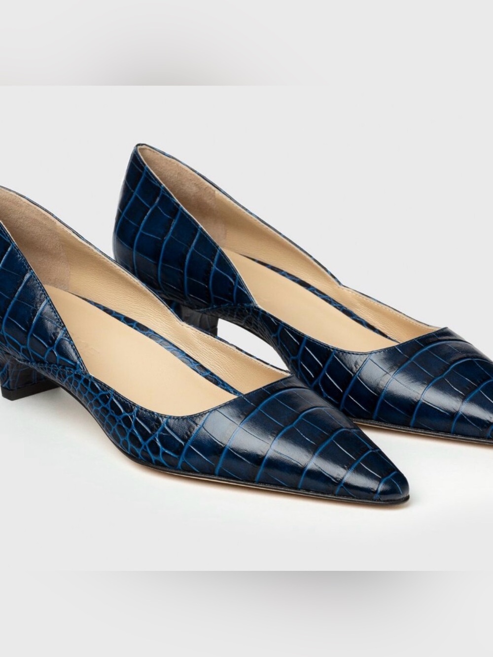 Croc-Embossed Pointed-Toe Navy Women's Flats